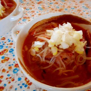 春雨ともやしとトマトのスープ